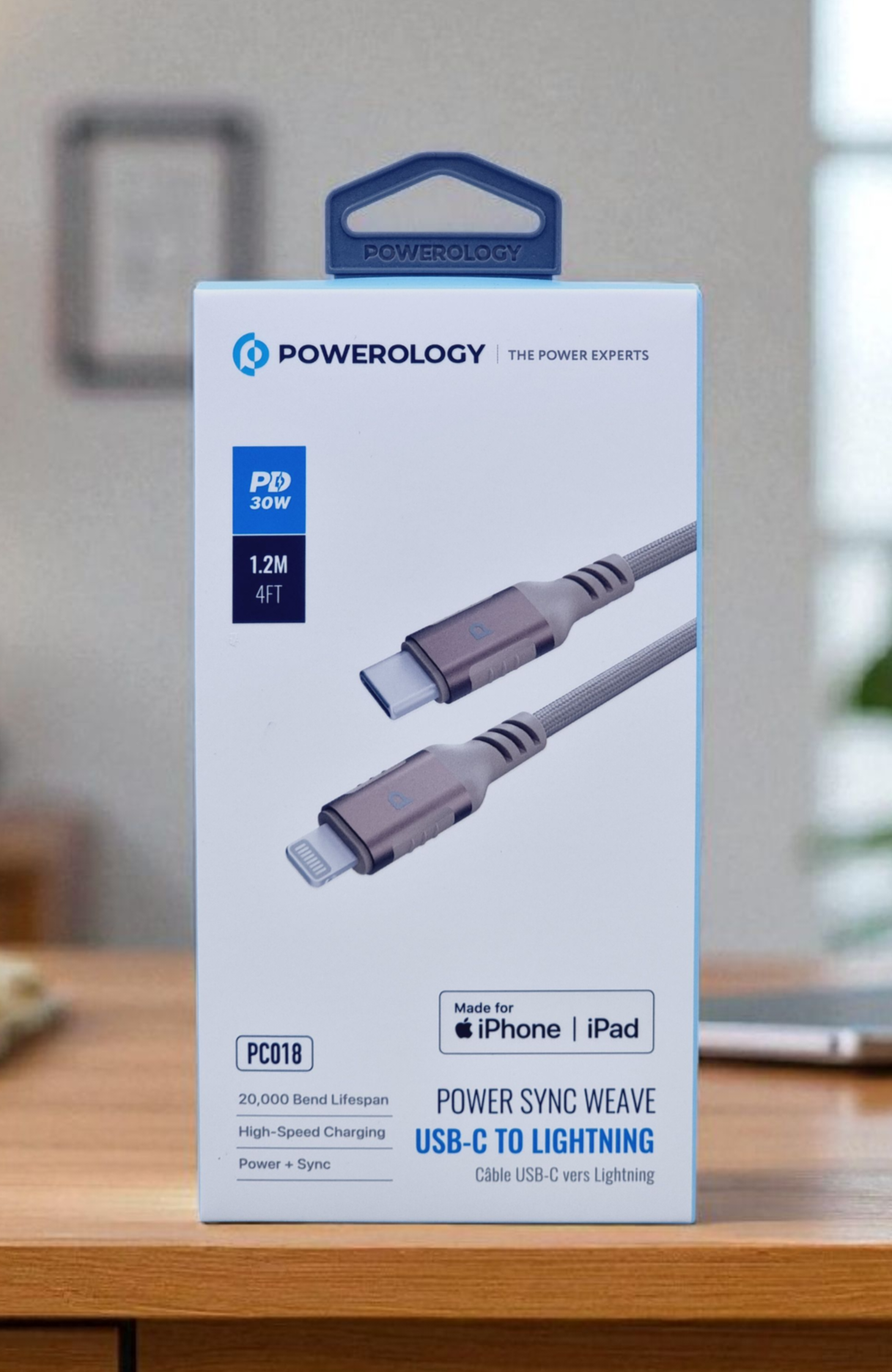 POWEROLOGY POWER SYNC WEAVE USB C TO LIGHTNING CABLE 1.2M