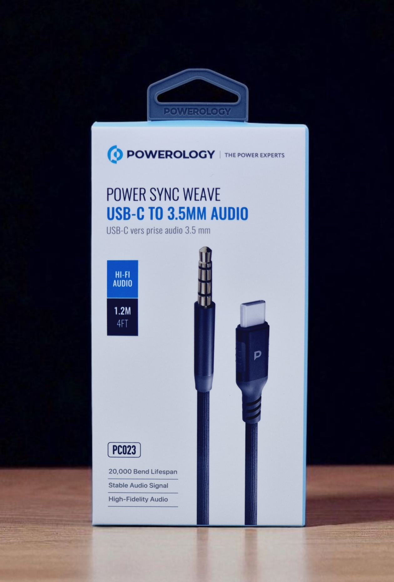 POWEROLOGY SYNC WEAVE USB C TO 3.5MM AUDIO CABLE 1.2M