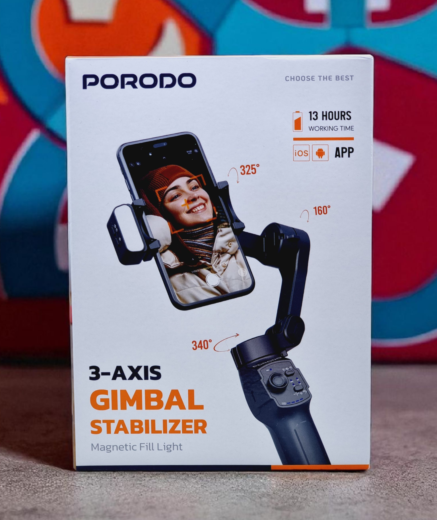 PORODO 3 AXIS GIMBLE STABILIZER WITH MAGNETIC FILL LIGHT